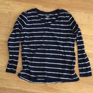 Bass long sleeve tee L navy and white striped EUC